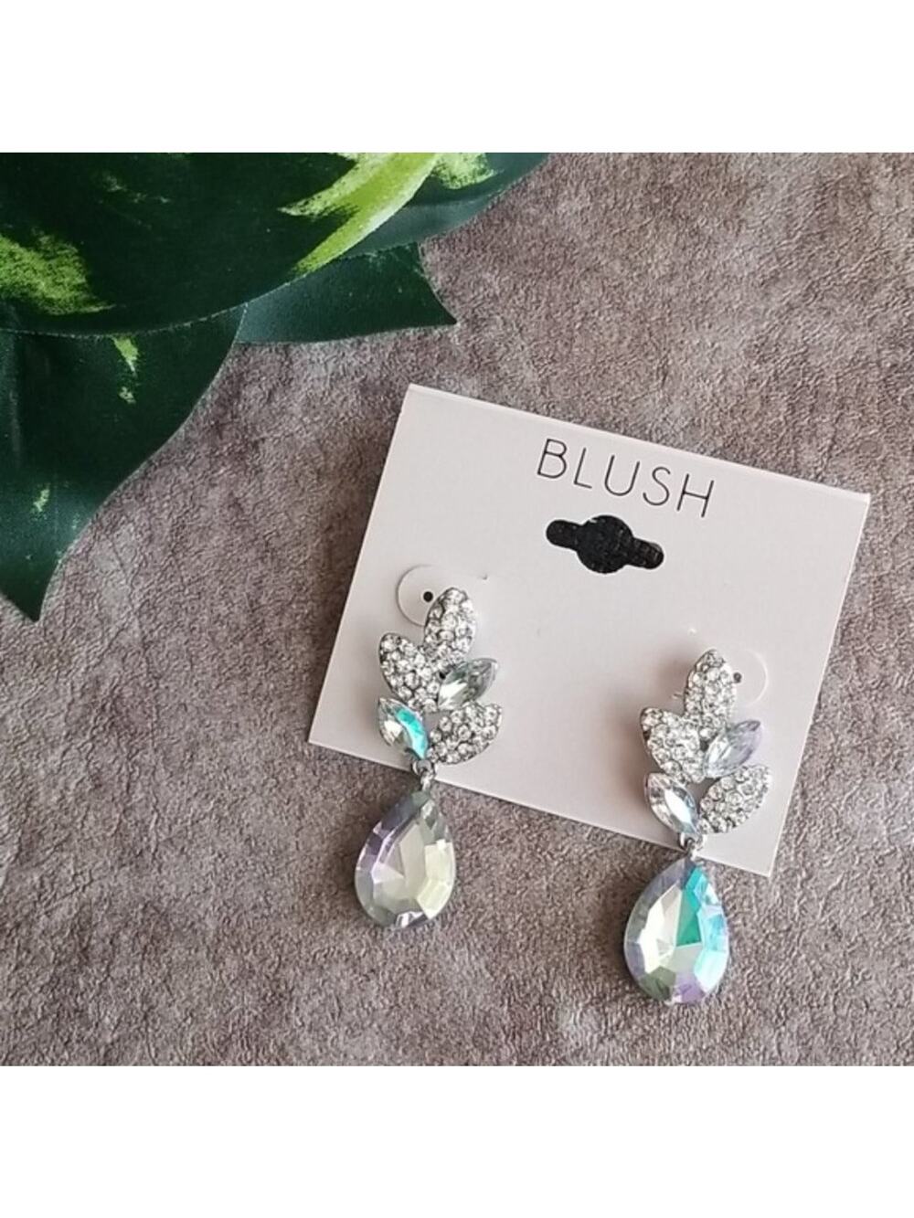 Blush silver toned rhinestone dangle post earrings NEW